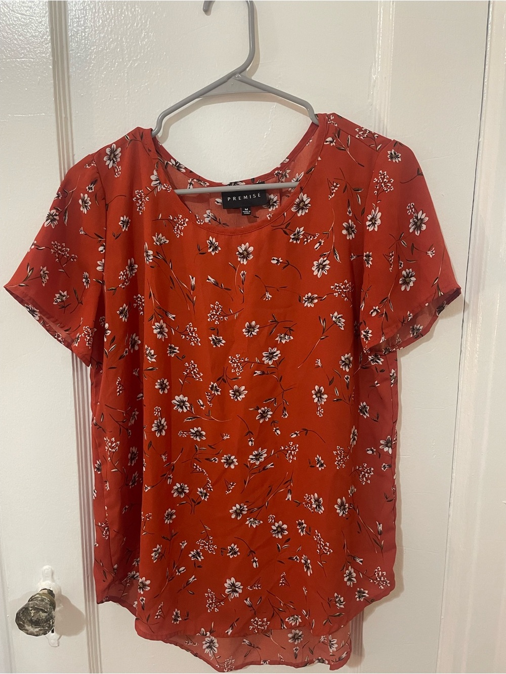 Premise Rust-Red Floral Short Sleeve Blouse